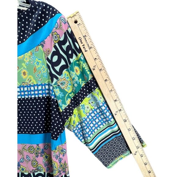 Sara Campbell Dress Womens M Blue Multi Polka Dot Floral Boat Neck Boho Retro - Picture 8 of 11